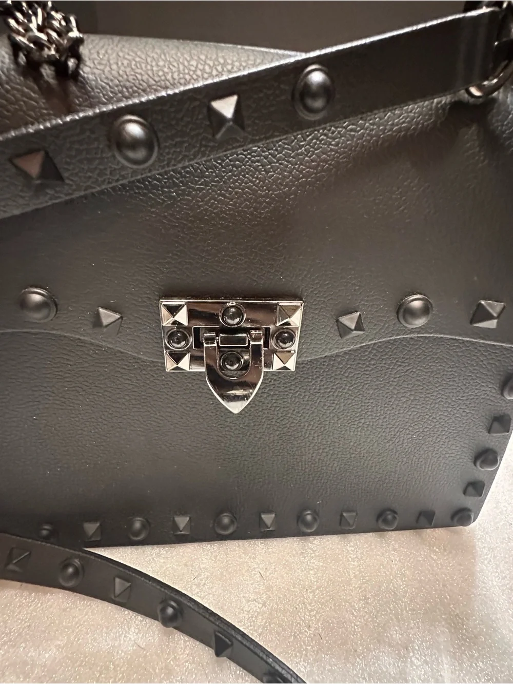 Black Studded Top-Handle Shoulder Bag - Elegant Everyday